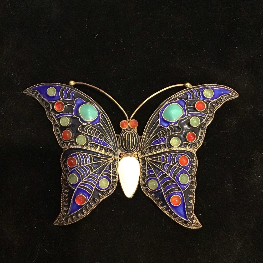 MMA METROPOLITAN MUSEUM ART Butterfly Enamel Brooch Pin 925 Sterling 3”